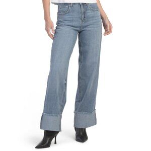 REWASH Medium Indigo Extreme Raw Cuff Wide Leg Jeans
